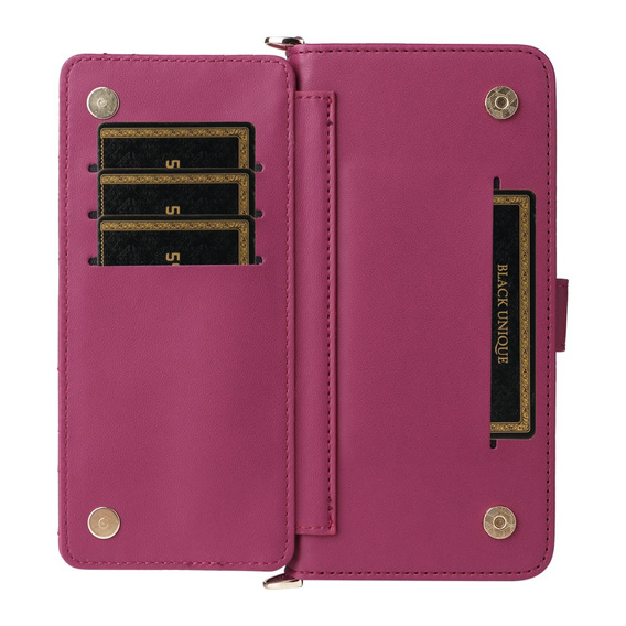 Флип-кейс Crossbody Leather Wallet для Realme 14 Pro+ 5G, тёмно-розовый