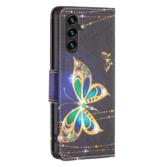 Откидной чехол для Samsung Galaxy A15, Wallet, jewelry butterfly + 9H стекло