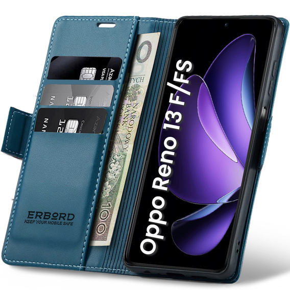 Чохол для Oppo Reno 13F / Oppo Reno 13FS, ERBORD Glossy Litchi, гаманець з клапаном, м'яти