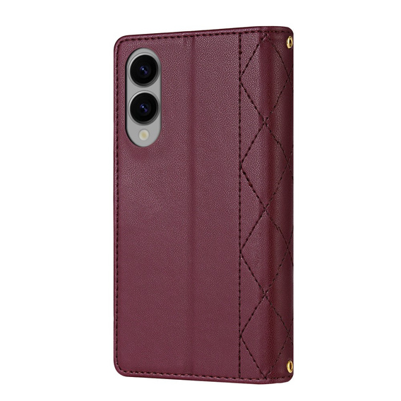 Чохол-сумка для Samsung Galaxy S25 Edge, Rhombus Crossbody Leather, бордовий