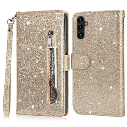 Откидной чехол для Samsung Galaxy A36 5G, Wallet Zipper Pocket Glittery, золотой