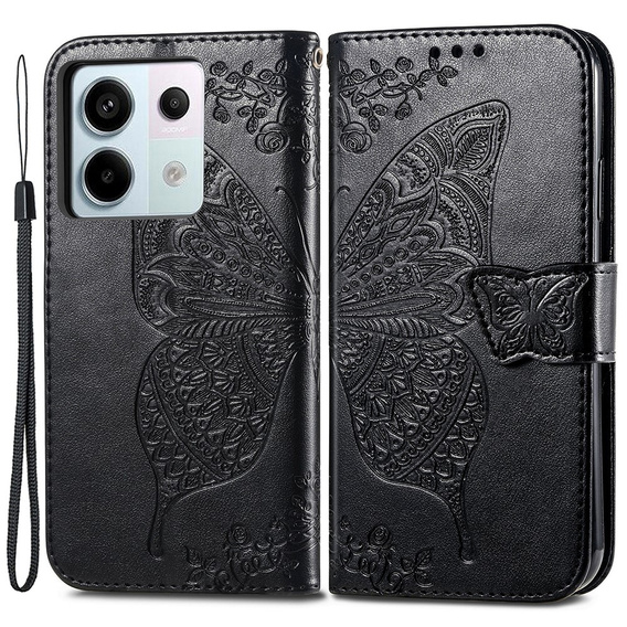 Откидной чехол для Xiaomi Redmi Note 13 Pro 5G, Butterfly, чёрный