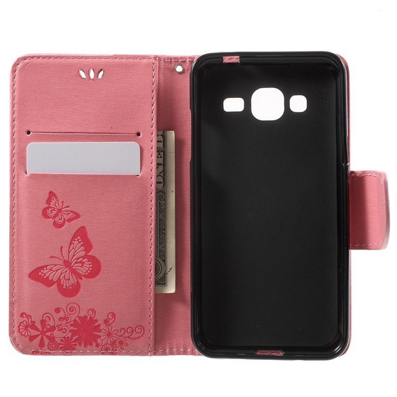 Откидной чехол для Samsung Galaxy J3 2016, Butterfly, розовый