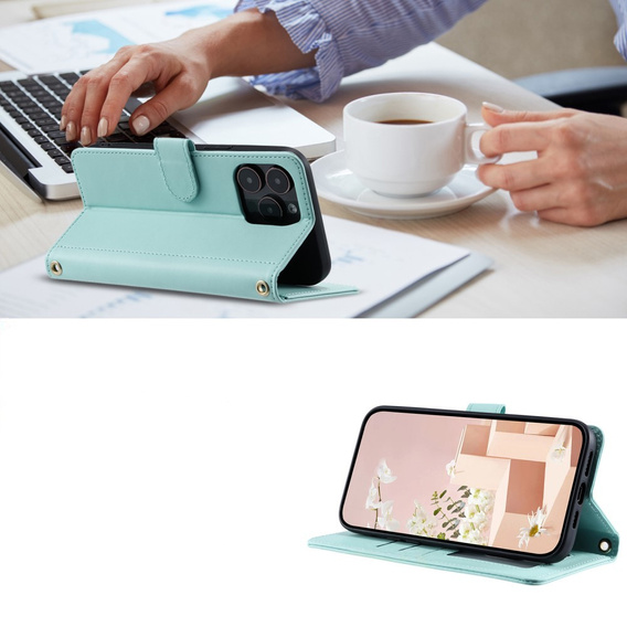 чехол-крышка для iPhone 16 Pro Max, Rhombus Crossbody Leather, зелёный