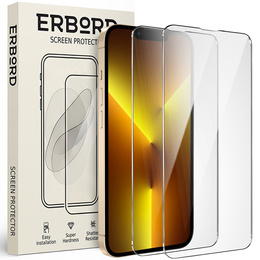 2x Закаленное стекло для iPhone 13 Pro Max, ERBORD 9H Hard Glass на экране
