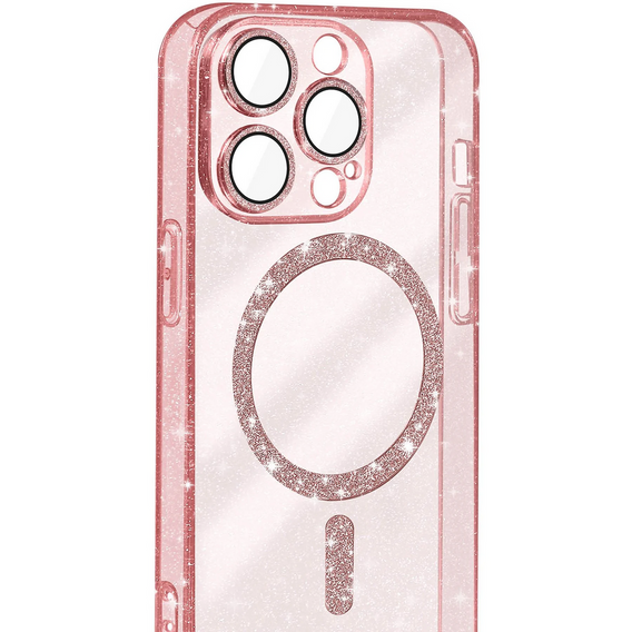 Чохол для iPhone 16 Pro Max, ERBORD Glitter MagSafe, рожевий + Скло для екрану