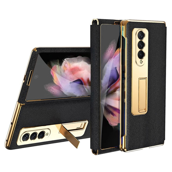 Чохол із склом для  Samsung Galaxy Z Fold 4 5G, Kickstand Cross Texture, Black