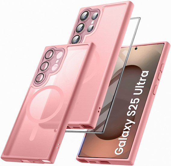Чохол для Samsung Galaxy S25 Ultra, для MagSafe, ERBORD Matt Case, рожевий + захисне скло