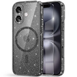 Чехол для iPhone 16, ERBORD Glitter MagSafe, чёрный + стекло для экрана