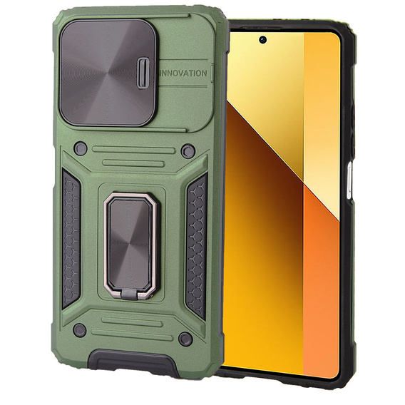 Броньований чохол для Xiaomi Redmi Note 13 5G, CamShield Slide, зелений + Загартоване скло 9H