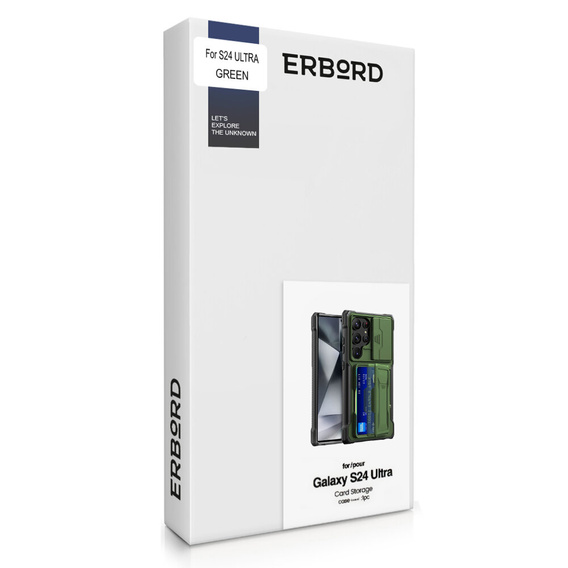 Чохол для Samsung Galaxy S24 Ultra, ERBORD SlideGuard with Card Holder, зелений