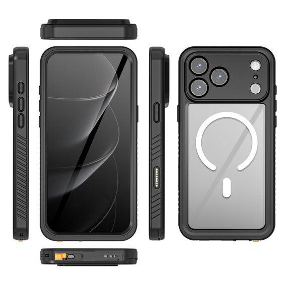Чехол Redpepper для iPhone 17 Pro Max, водонепроницаемый IP68, для MagSafe, прозрачный с черными боками