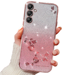 Чохол для Samsung Galaxy A55 5G, Glitter Flower, рожевий rose gold