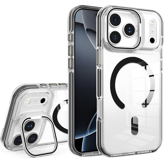 Чохол для iPhone 17 Pro, для MagSafe, з підставкою, прозорий з чорними вставками