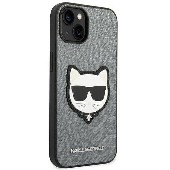 Чехол Karl Lagerfeld до iPhone 14, Saffiano Choupette Head Patch, серебряный