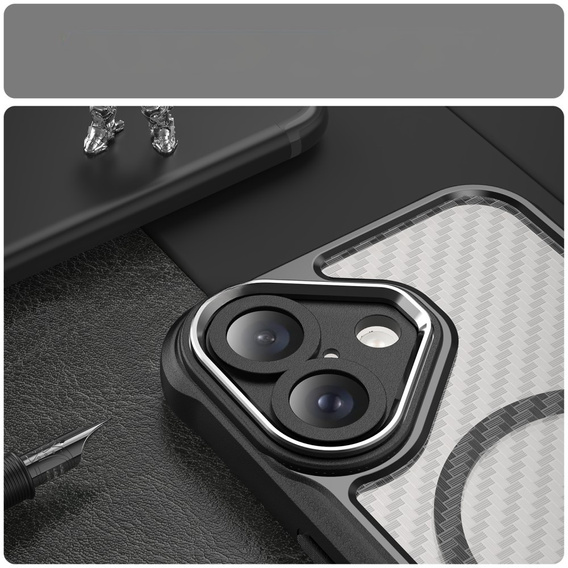Чехол для iPhone 16, Fusion Hybrid Carbon, для MagSafe, чёрный