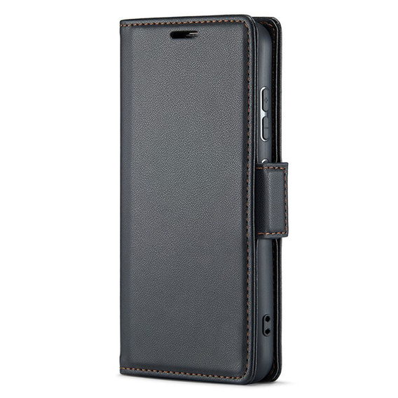 Чехол для Samsung Galaxy S25 Ultra, ERBORD Glossy Litchi, кошелек с клапаном, чёрный