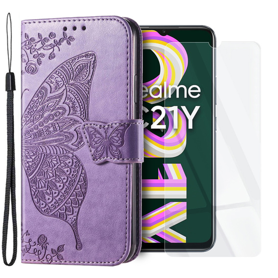 Чехол Wallet до Realme C21Y / C25Y, Butterfly, Purple