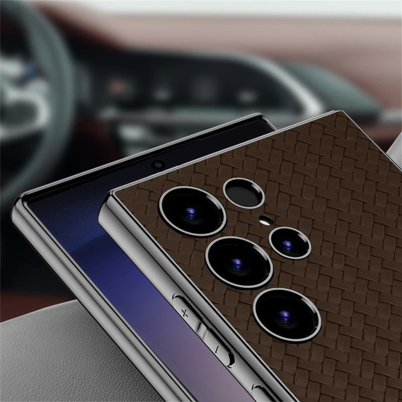 Чoхол до Samsung Galaxy S23 Ultra, GKK Woven Leather, кава
