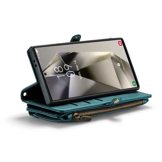 Чехол CASEME для Samsung Galaxy S25 Ultra, RFID Leather Wallet, с плечевым ремнем, зелёный
