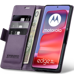 Чохол для Motorola Edge 50 Pro, ERBORD Glossy Litchi, гаманець з клапаном, фіолетовий