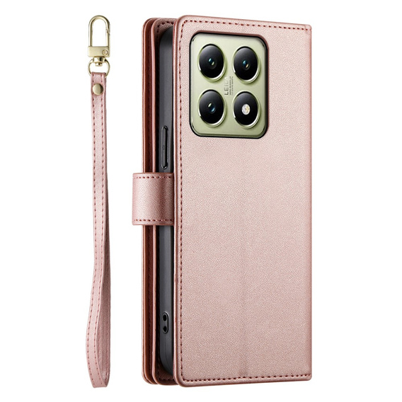 Откидной чехол для Xiaomi 14T, Wallet Zipper Pocket, розовый