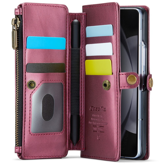 Чохол CASEME для Samsung Galaxy Z Fold6 5G, RFID Leather Wallet з плечовим ременем, червоний