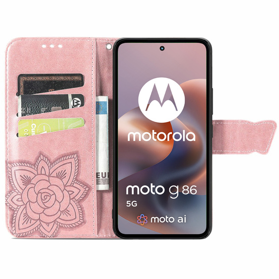 Чохол-книжка для Motorola Moto G86 5G, Butterfly, рожевий rose gold