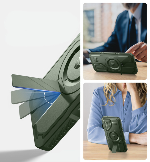 Бронированный чехол для Samsung Galaxy S25, Dexnor CamProtect MagSafe, зелёный (Две рамки)