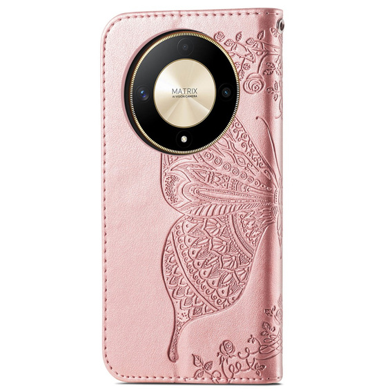 Чохол-книжка для Honor Magic 6 Lite 5G, Butterfly, рожевий rose gold