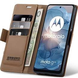 Чехол для Motorola Moto G24 Power, ERBORD Glossy Litchi, кошелек с клапаном, коричневый