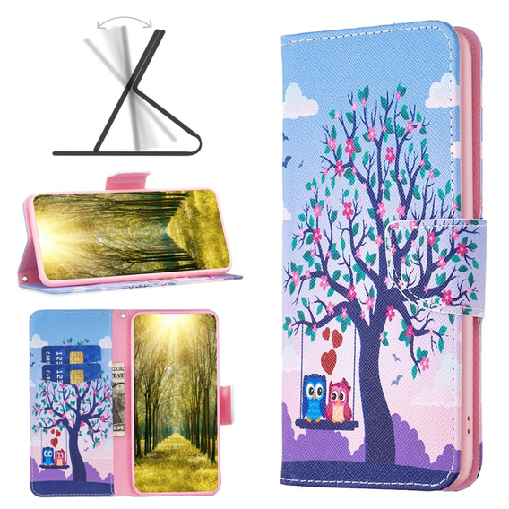 Откидной чехол для Xiaomi Redmi Note 13 Pro 5G, Wallet, Owls & Tree