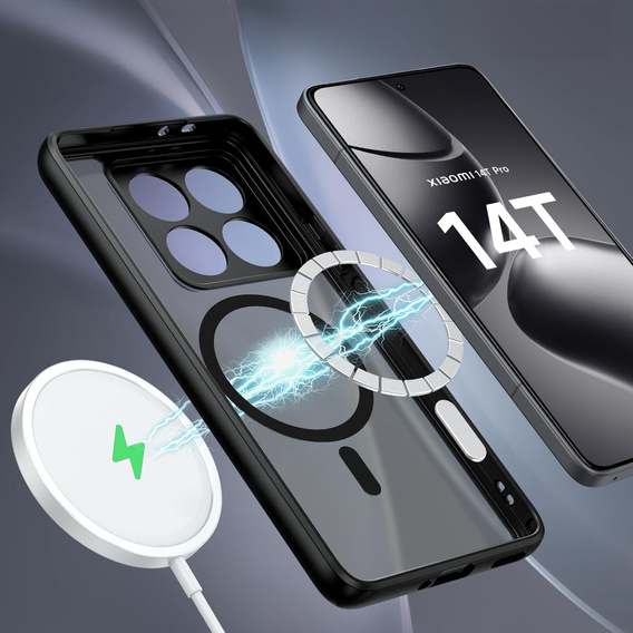 Чехол для Xiaomi 14T Pro, для MagSafe, ERBORD Matt Case, чёрный + стекло для экрана