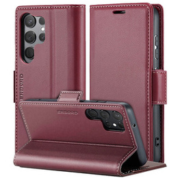 Чехол для Samsung Galaxy S24 Ultra, ERBORD Glossy Litchi, кошелек с клапаном, красный