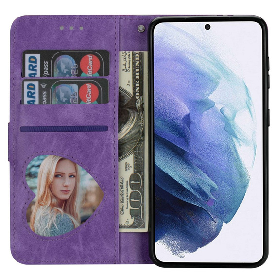 Откидной чехол для Samsung Galaxy S24 Ultra, Wallet Zipper Pocket Glittery, фиолетовый