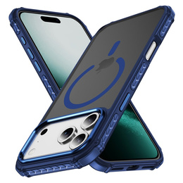 Матовый чехол для iPhone 17 Pro, бронированный, для MagSafe, дымчатый с синими боками
