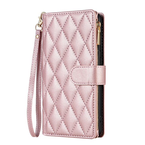 чехол-крышка для Samsung Galaxy S25 Edge, Rhombus Crossbody Leather, розовый rose gold