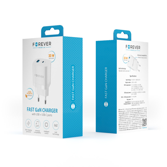 Зарядное устройство Forcell 65W GaN 2x USB C 1x USB A , White