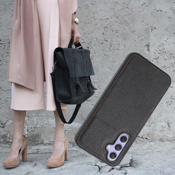 Кожаный чехол для Samsung Galaxy A25 5G, Lychee leather Case, черный + 9H стекло