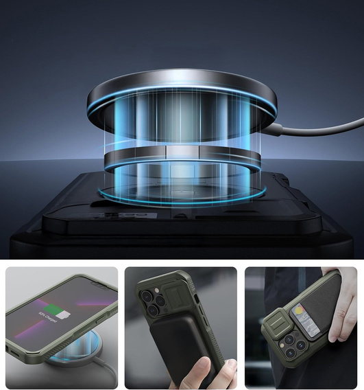 Броньований чохол для iPhone 15, Dexnor CamProtect MagSafe, зелений (Дві рамки)