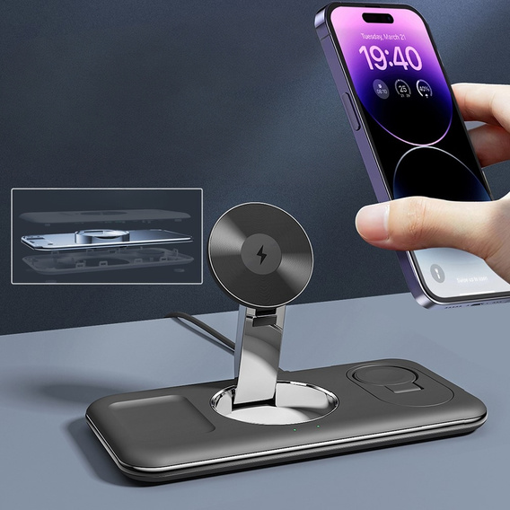 Индуктивное зарядное устройство Magsafe для iPhone Apple Watch AirPods, черное