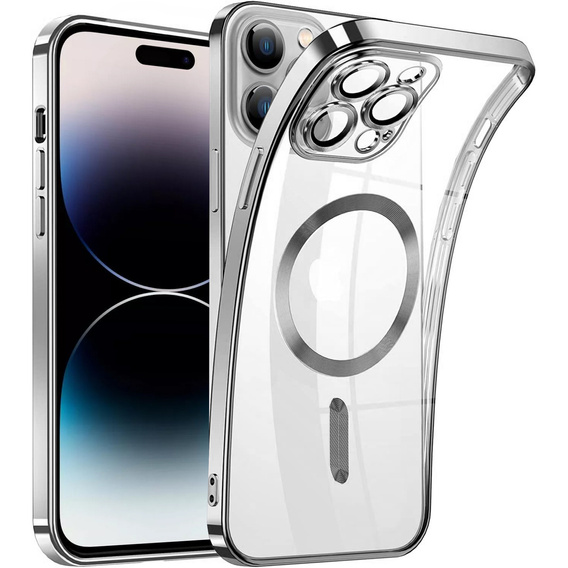 Чохол для iPhone 14 Pro, Electro MagSafe, сріблястий + Скло на екран