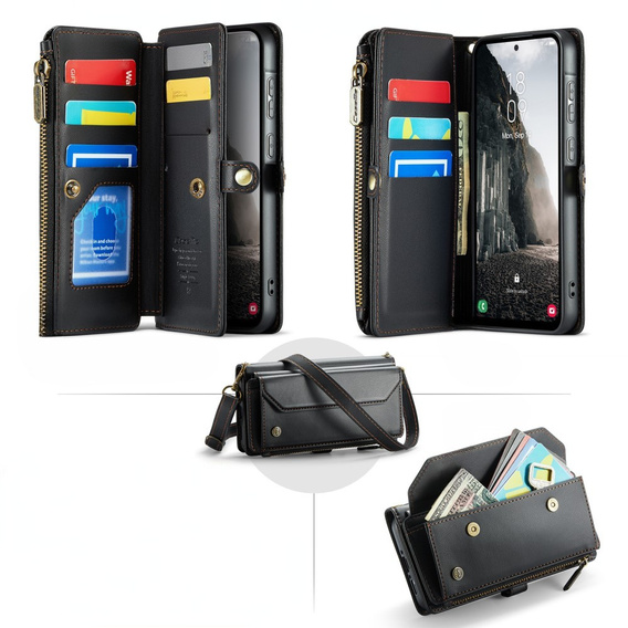 Чохол CASEME для Samsung Galaxy A56 5G, RFID Leather Wallet з плечовим ременем, чорний