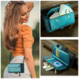 Чехол CASEME для Samsung Galaxy A56 5G, RFID Leather Wallet, с плечевым ремнем, зелёный