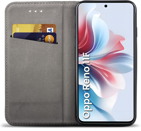 Чехол для Oppo Reno 11F 5G, Smart Magnet, темно-синий + 9H стекло