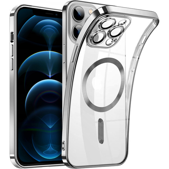 Чехол для iPhone 12 Pro, Electro MagSafe, серебряный + стекло для экрана