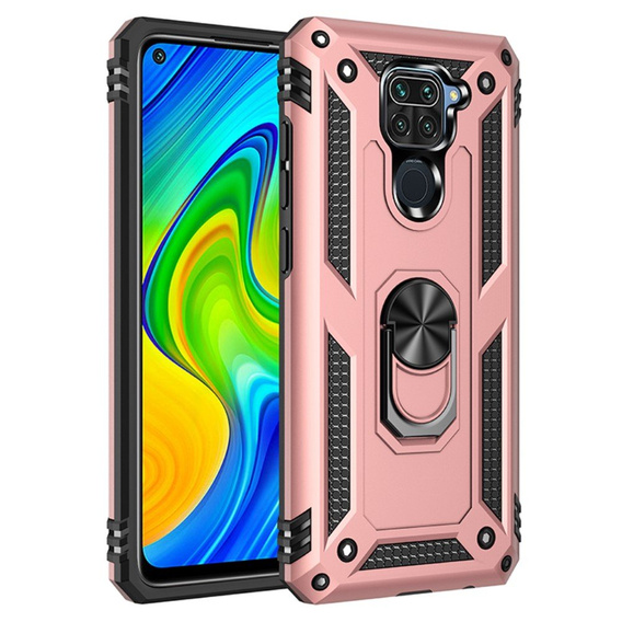 Бронированный Чехол до Xiaomi Redmi Note 9, Nox Case Ring, розовый rose gold