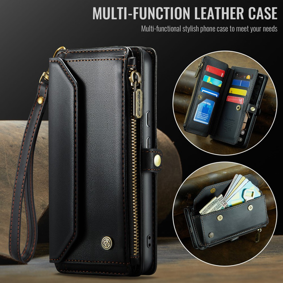 Чехол CASEME для Samsung Galaxy A56 5G, RFID Leather Wallet, с плечевым ремнем, зелёный