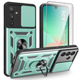 Бронированный чехол для Samsung Galaxy A26, CamShield Slide, зелёный + закаленное стекло 9H