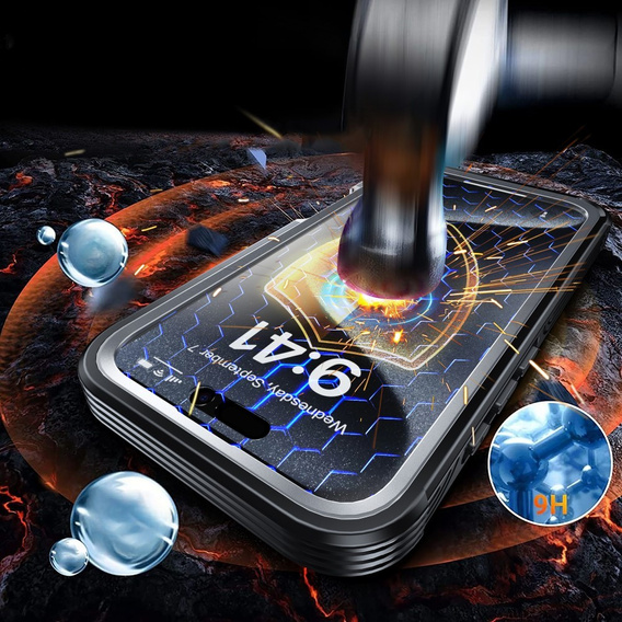 Чехол для iPhone 16, Shockproof, со стеклом, для MagSafe, чёрный